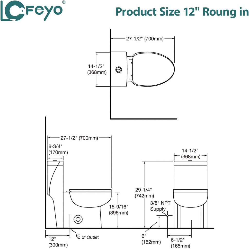 Elongated Dual Flush Toilet 0.8/1.28 GPF One Piece Toilet Compact Toilet Quick Flush Toilet With Comfortable Seat Hight Powerful Quick Modern Standard White Bathroom Toilet LOF-T1028