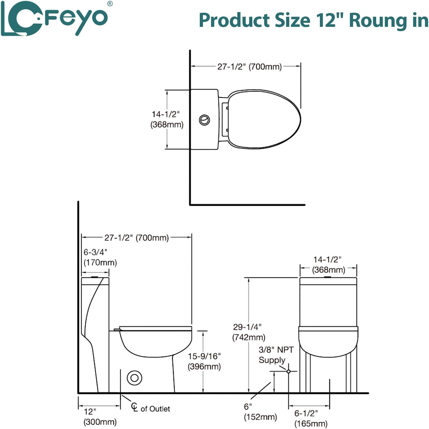 Elongated Dual Flush Toilet 0.8/1.28 GPF One Piece Toilet Compact Toilet Quick Flush Toilet With Comfortable Seat Hight Powerful Quick Modern Standard White Bathroom Toilet LOF-T1028