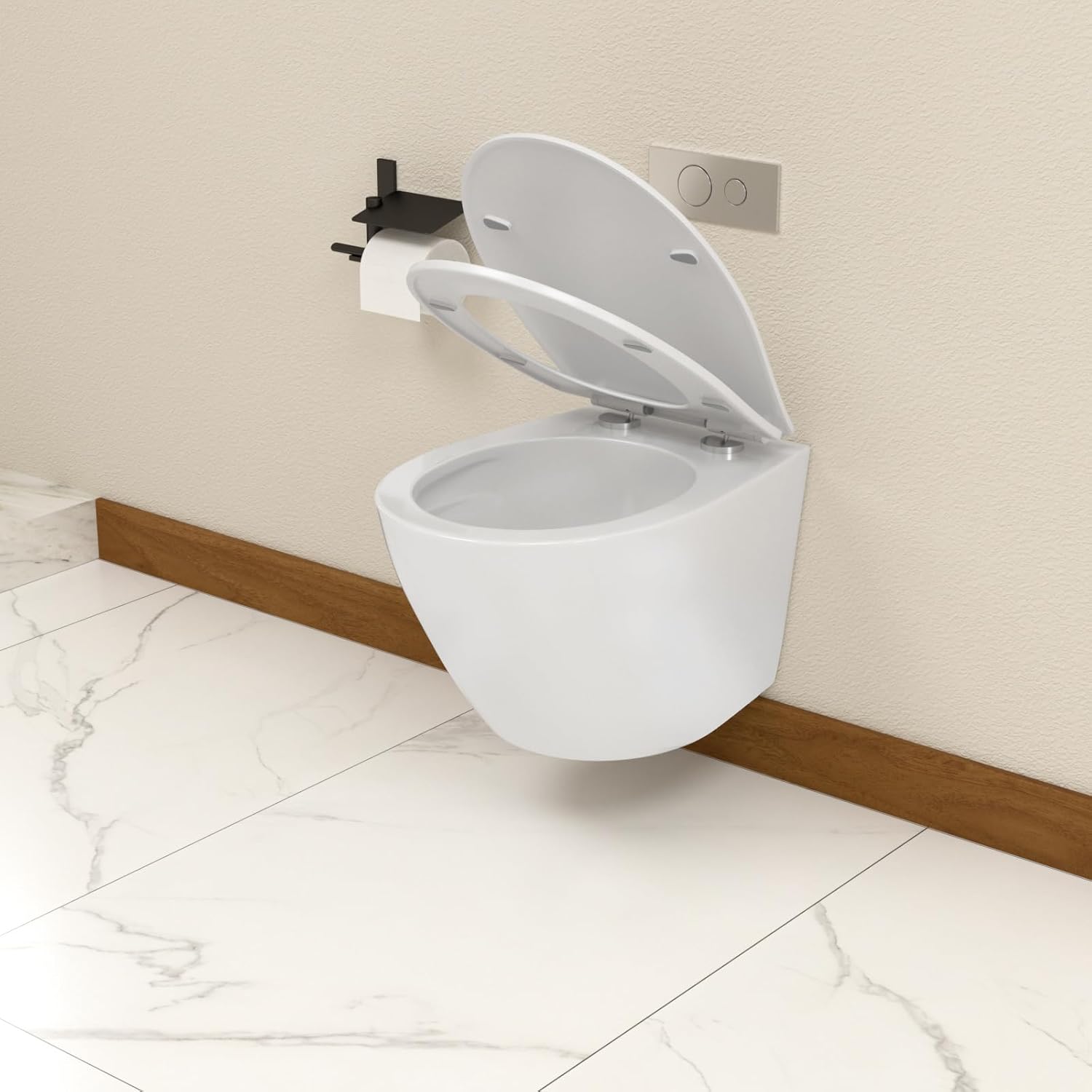 Wall Mount Toilet Elongated Dual Flush Toilet 1.28 GPF One Piece Toilet Compact Flush Toilet With Comfortable Seat Hight Powerful Quick Modern Standard White Bathroom Toilet LOF-T1019
