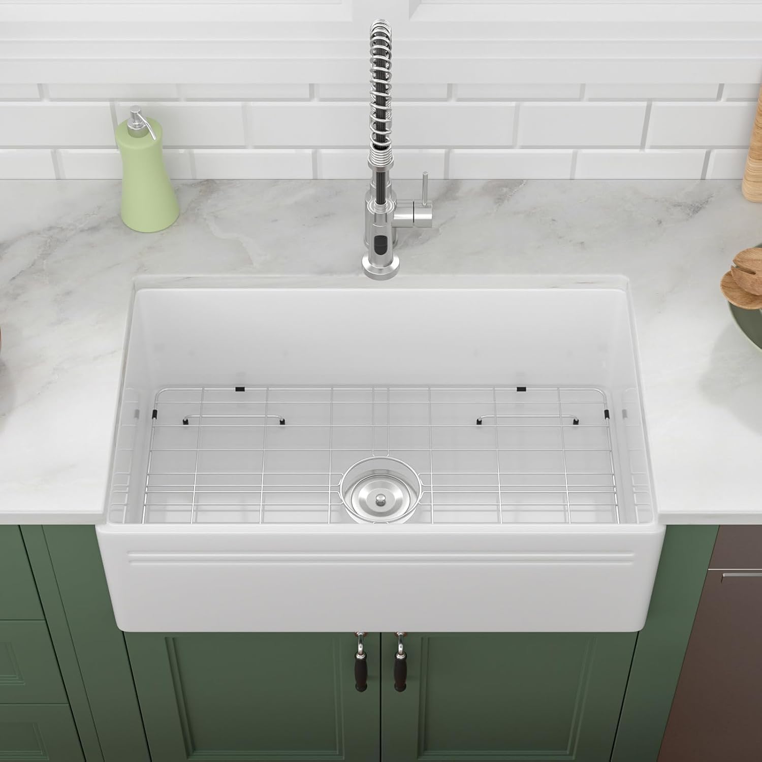 30in x18in  White Farmhouse Sink Lofeyo Dual Mount 30 Inch Farm Sink Fireclay Apron Front Rectangular Single Bowl Deep Kitchen Sinks Farm Barn Kitchen Sink Modern Accessory Kit Included,Lof-LWFS3018S