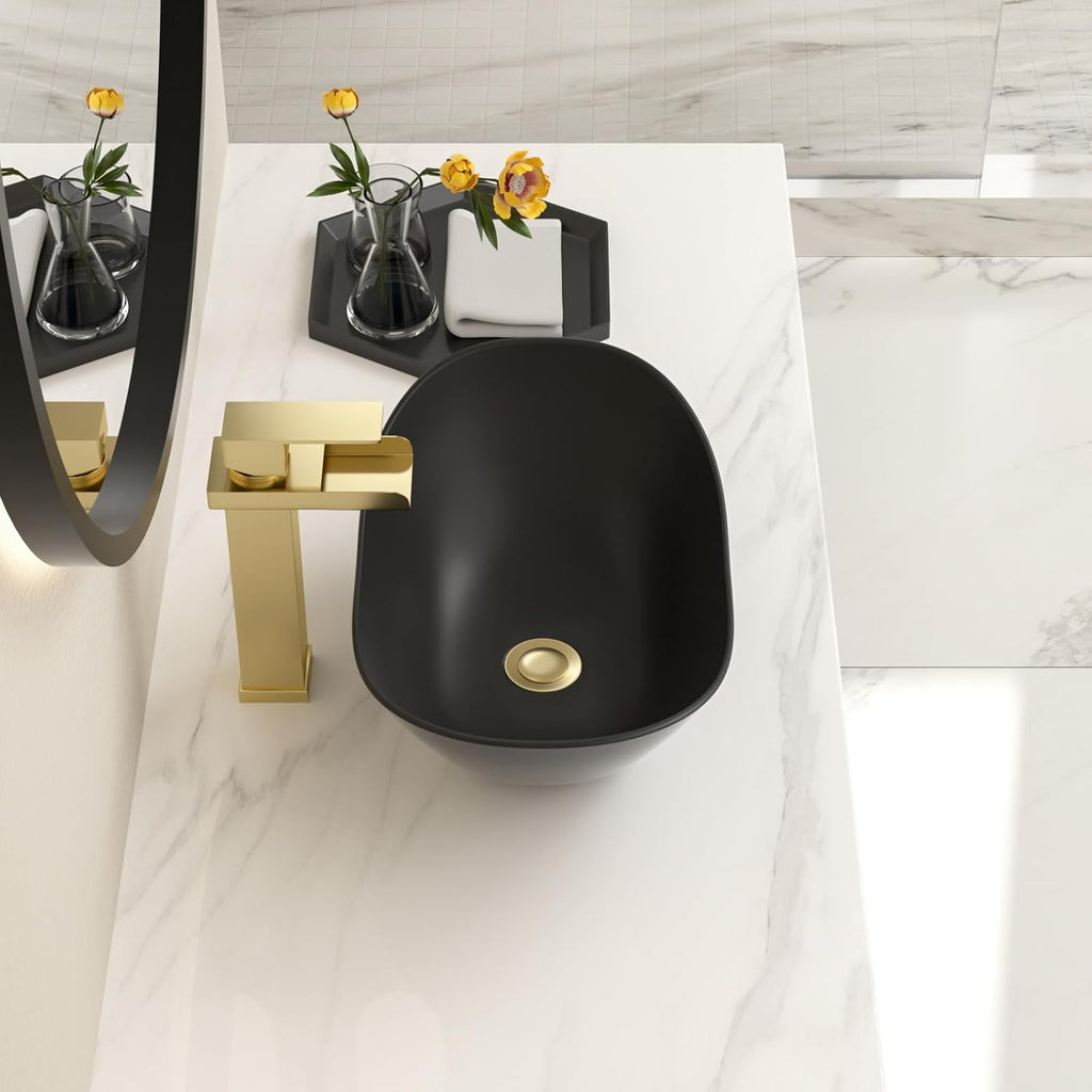 Bowl Sinks For Bathrooms 17in  x 11in  Oval Black Vessel Sink Modern Boat Shape Artistic Basin Bathroom Vessel Sink Above Counter Porcelain Ceramic Black Vessel Sink Small Deep Vessel Sink
