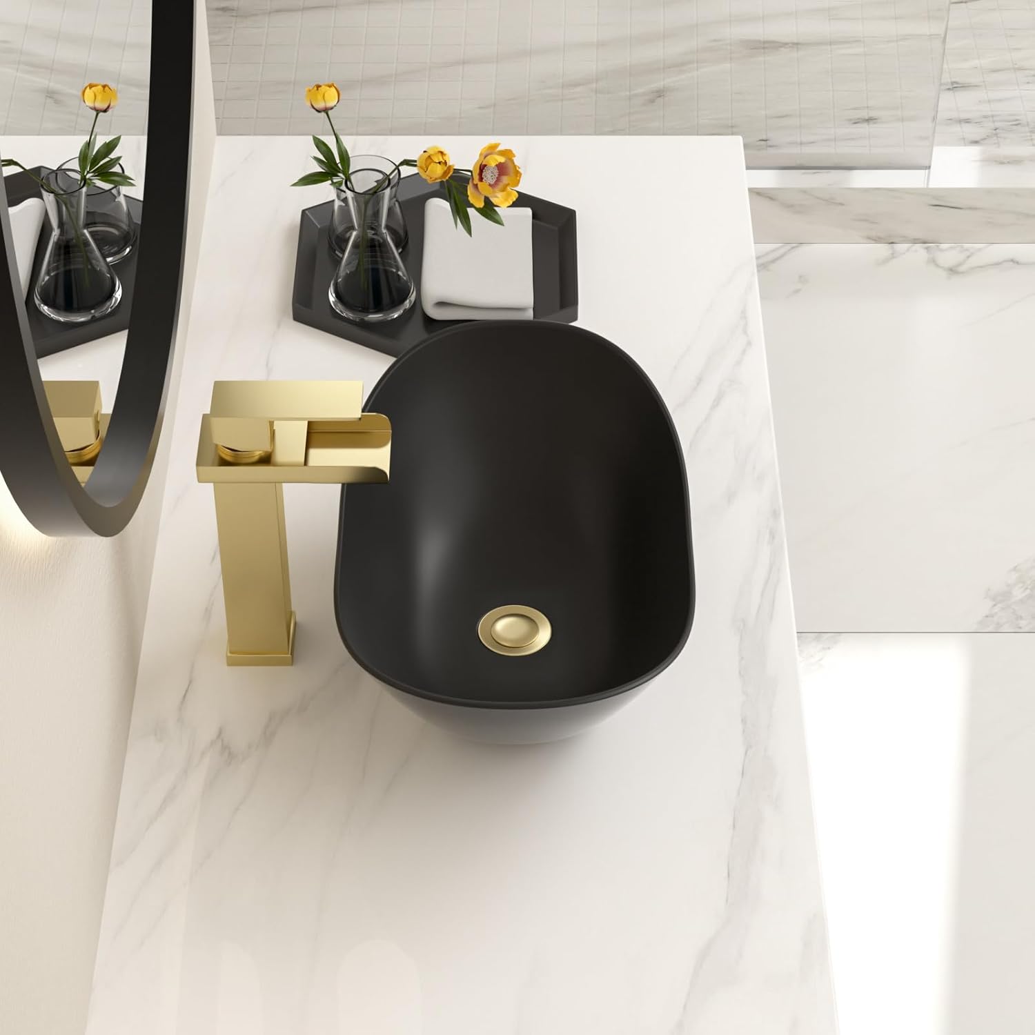 Bowl Sinks For Bathrooms 17in  x 11in  Oval Black Vessel Sink Modern Boat Shape Artistic Basin Bathroom Vessel Sink Above Counter Porcelain Ceramic Black Vessel Sink Small Deep Vessel Sink