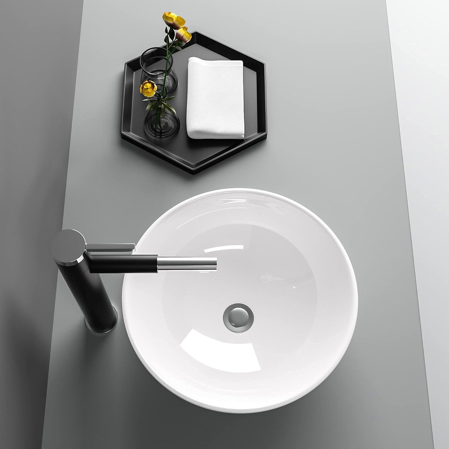 13in x13in  Bowl Sinks for Bathrooms Above Counter Vessel Sink Round Vessel Sink White Ceramic Porcelain Small Bathroom Lavatory Vanity Vessel Sink Bowl Basin