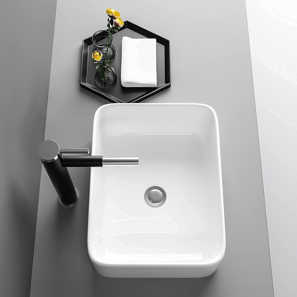 16in  x 12in  Vessel Sink Rectangle Bathroom Vessel Sink Countertop Rectangular White Ceramic Porcelain Farmhouse Lavatory Vanity Bath Sink Basin