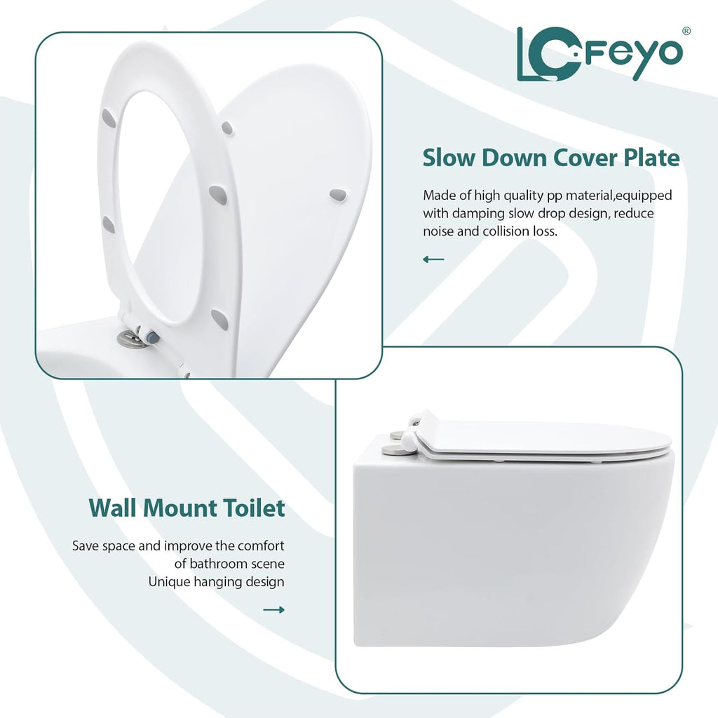 Wall Mount Toilet Elongated Dual Flush Toilet 1.28 GPF One Piece Toilet Compact Flush Toilet With Comfortable Seat Hight Powerful Quick Modern Standard White Bathroom Toilet LOF-T1020