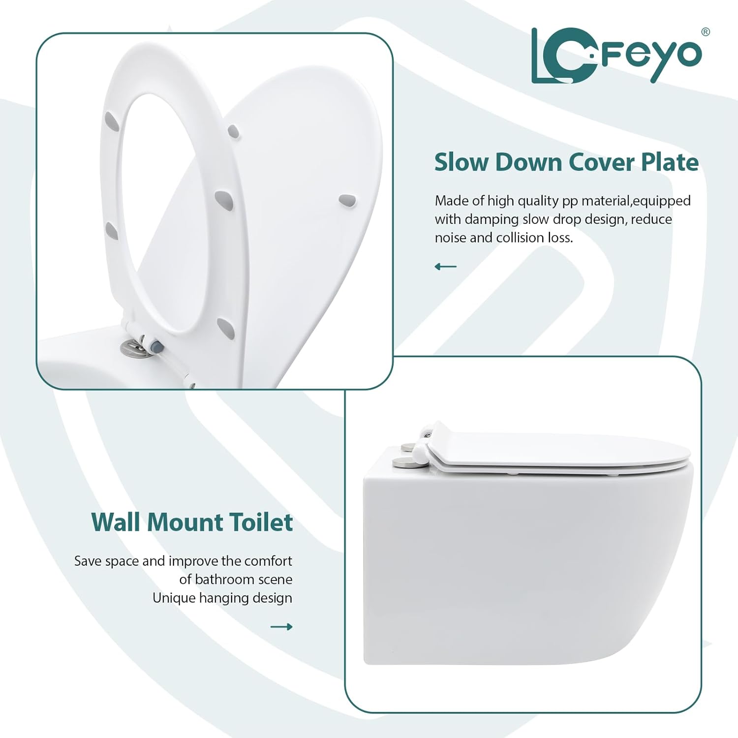 Wall Mount Toilet Elongated Dual Flush Toilet 1.28 GPF One Piece Toilet Compact Flush Toilet With Comfortable Seat Hight Powerful Quick Modern Standard White Bathroom Toilet LOF-T1020