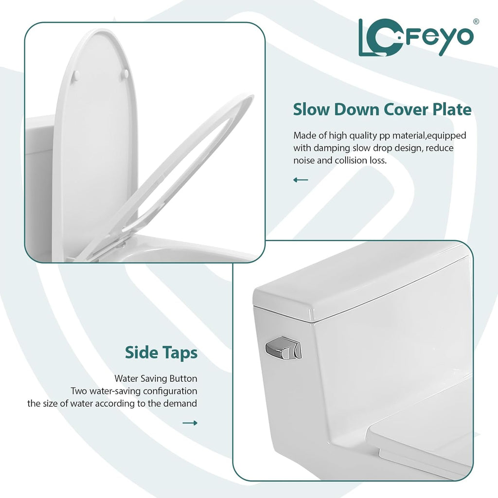 Elongated Dual Flush Toilet 0.8/1.28 GPF One Piece Toilet Compact Toilet Quick Flush Toilet With Comfortable Seat Hight Powerful Quick Modern Standard White Bathroom Toilet LOF-T1032