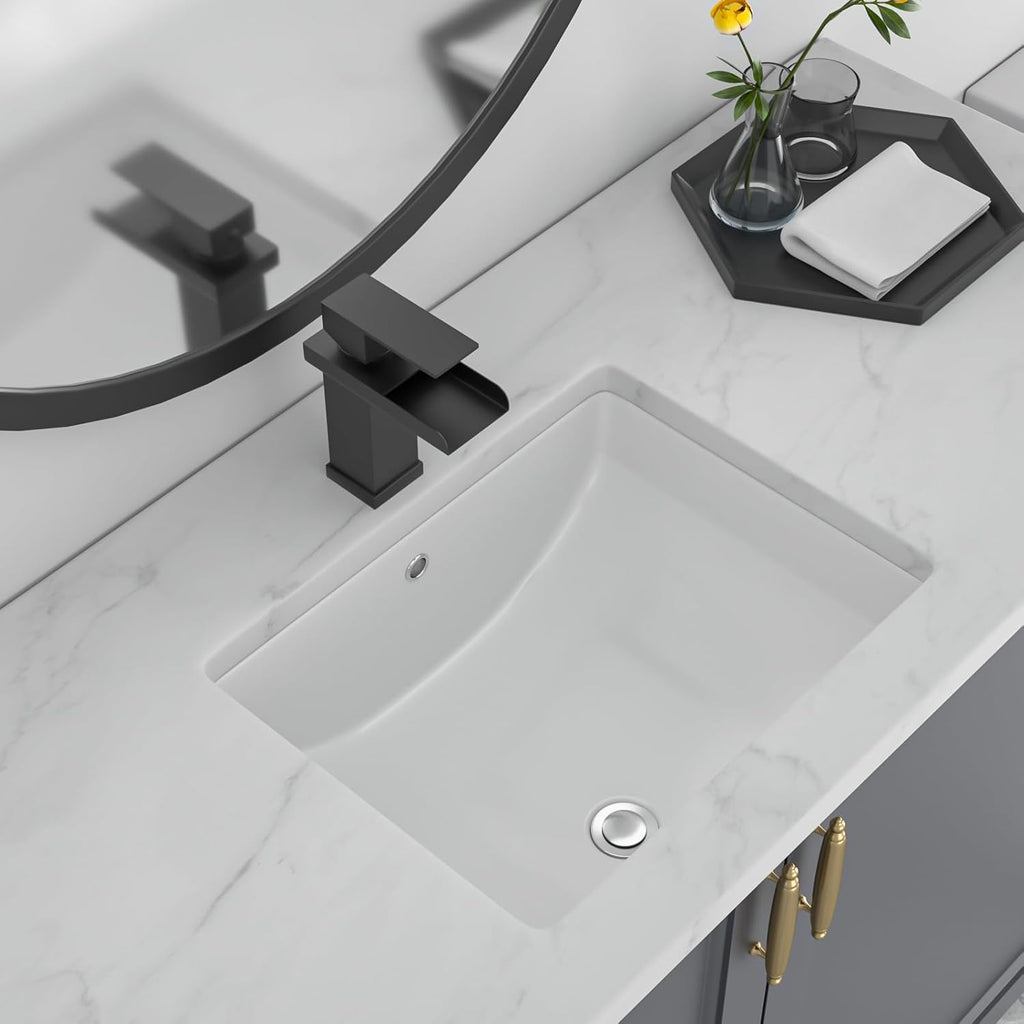 Undermount Bathroom Sink-Lofeyo 18''x14'' White Rectangle Bathroom Sink Porcelain Ceramic Sink Vanity Basin Lavatory Sink Rectangular Vessel Sink