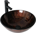 Small Bathroom Sink 17in  Brown Glass Vessel Sink With Faucet And Drain Combo Modern Round Shape Artistic Basin Bathroom Vessel Sink Above Counter Small 5in  Deep Vessel Sink LOF-BL33558