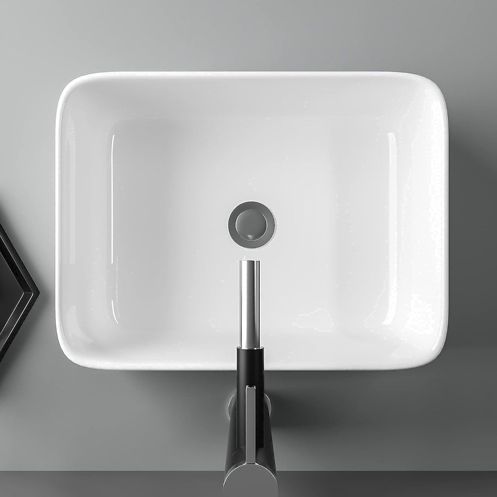 16in  x 12in  Vessel Sink Rectangle Bathroom Vessel Sink Countertop Rectangular White Ceramic Porcelain Farmhouse Lavatory Vanity Bath Sink Basin