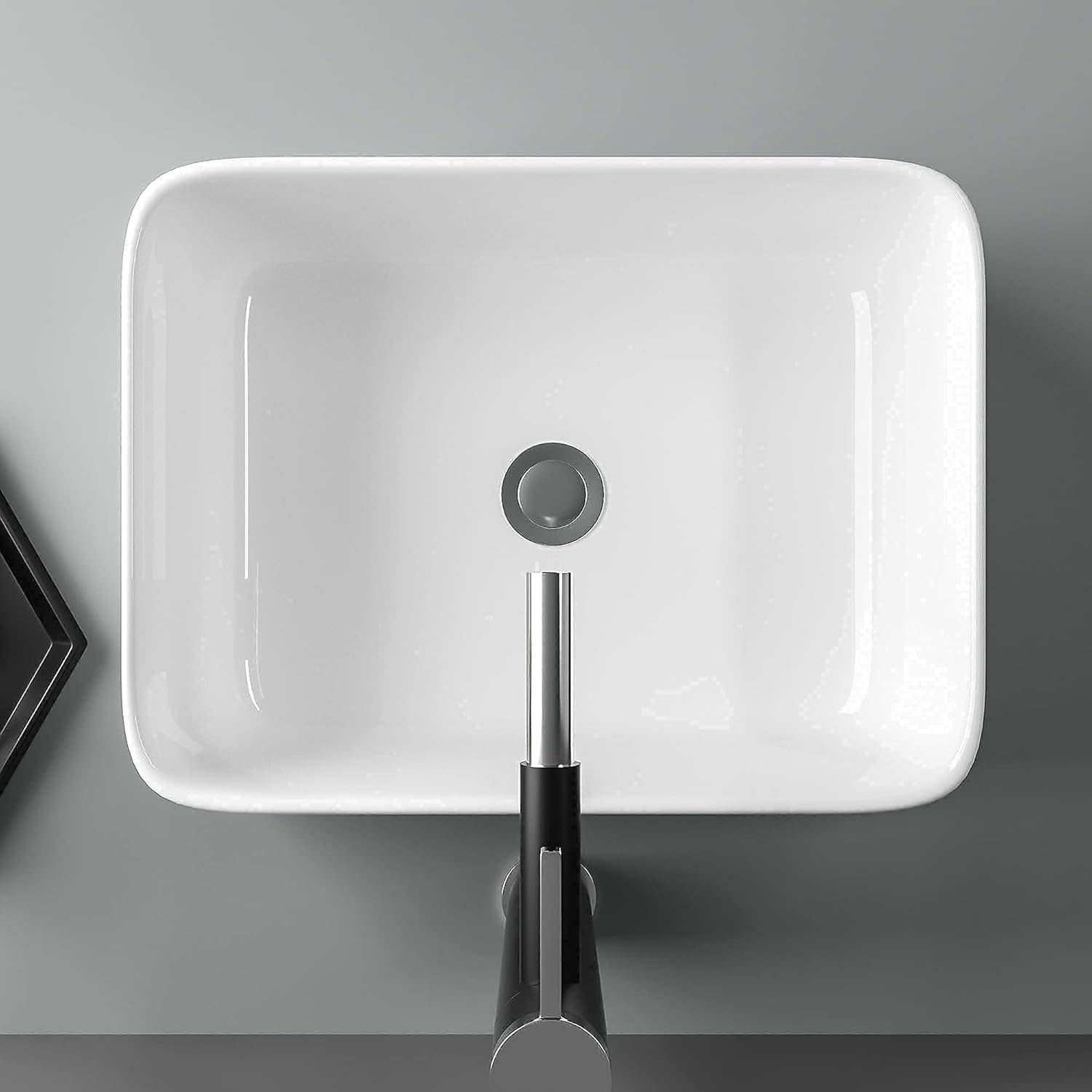 16in  x 12in  Vessel Sink Rectangle Bathroom Vessel Sink Countertop Rectangular White Ceramic Porcelain Farmhouse Lavatory Vanity Bath Sink Basin