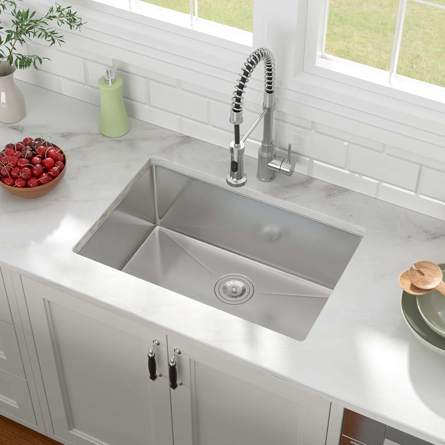 27in  x 18in  Undermount Kitchen Sink 16 Gauge 304 Stainless Steel Handmade Kitchen Sink Single Bowl Under Counter Deep Kitchen Sink Basin
