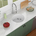 White Undermount Kitchen Sink 18in x18in  Round White Undermount Sink Round Ceramic Fireclay Single Bowl Deep Bar Sink with Sink Grid and Basket Strainer.LOF-LWFS1818