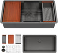 36in x19in  Black Undermount Kitchen Sink Workstation Nano Coating 304 Stainless Steel 16 Guage Handmade Under Counter Single Bowl Deep Kitchen Sink Basin,LOF-B9987
