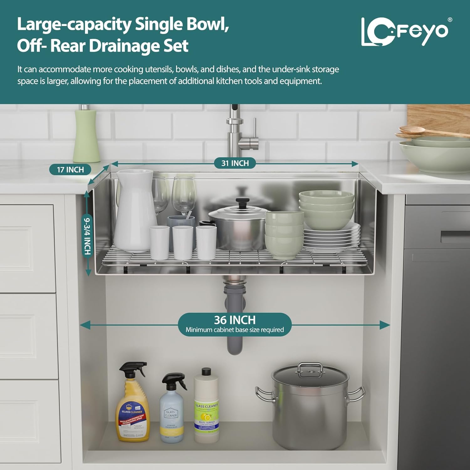 33 Undermount Sink Workstation - Lofeyo 33in x19in  Kitchen Sinks 16 Gauge Stainless Steel Ledge Workstation Single Bowl Under Counter Rectangular Large Bowl Handmade Sink Basin