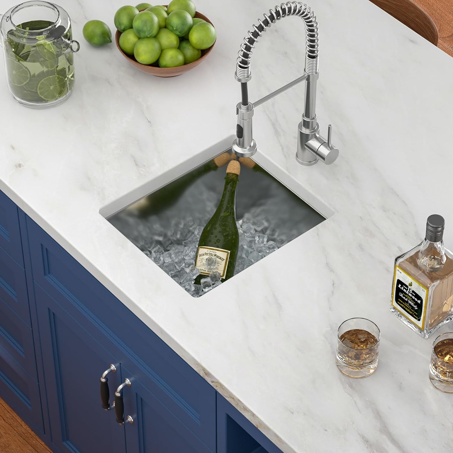 15in x17in  Stainless Bar Sink Undermount Wet Bar Prep Sink Stainless Steel 16 Gauge Single Bowl Deep Under Counter Outdoor RV Camper Garage Kitchen Sink Basin