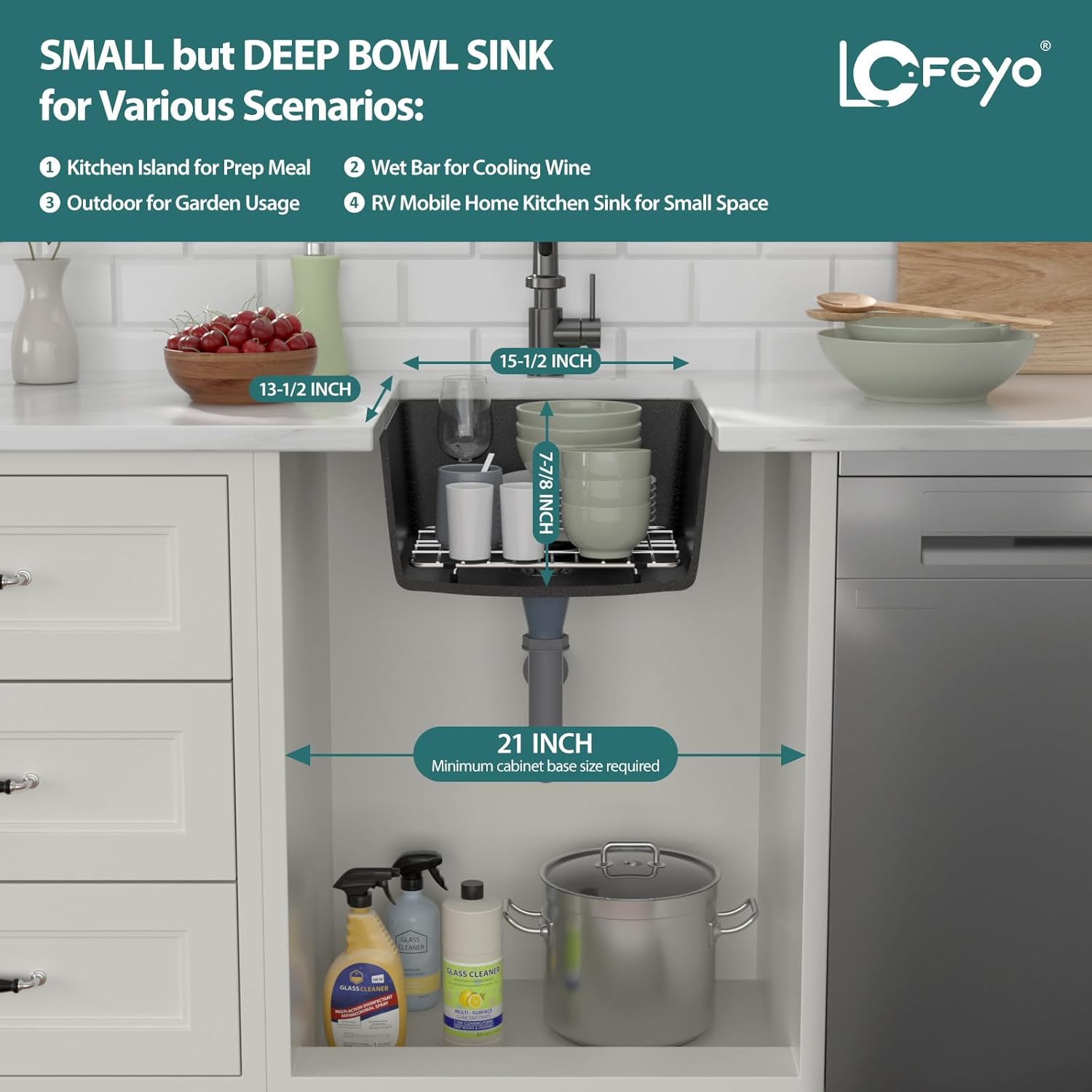 Black Undermount Kitchen Sink 18in x16in  Granite Composite Bar Sink Black Small Granite Sink Undermount Quartz Modern Under Counter Ledge Single Bowl Kitchen Sinks Basin Deep Sink,LOF-Q4542