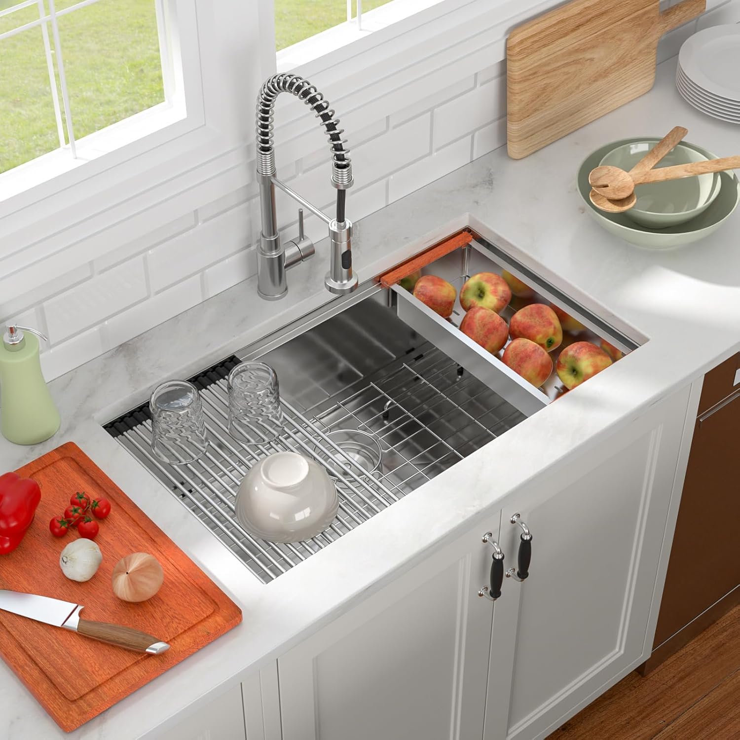 33 Undermount Sink Workstation - Lofeyo 33in x19in  Kitchen Sinks 16 Gauge Stainless Steel Ledge Workstation Single Bowl Under Counter Rectangular Large Bowl Handmade Sink Basin