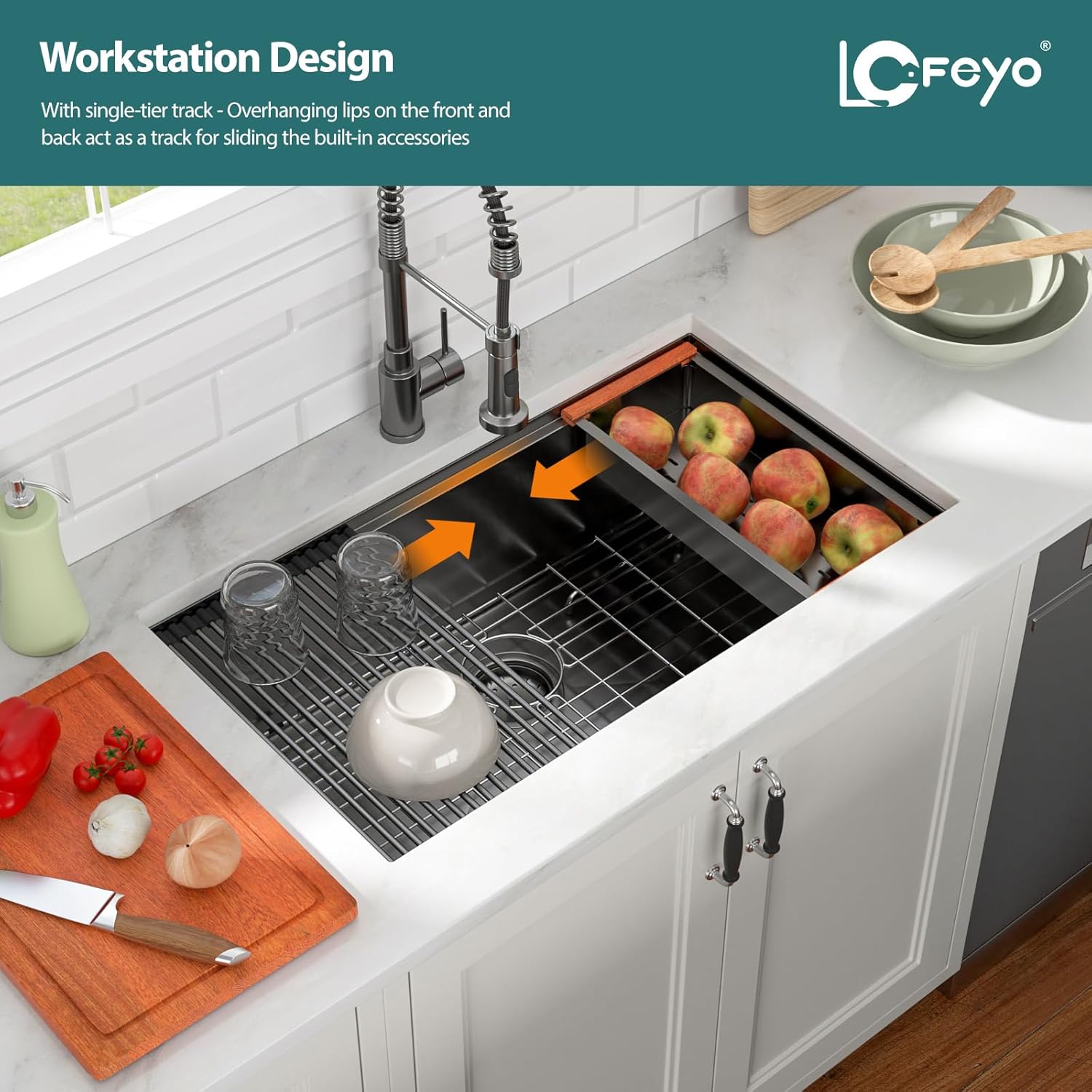 30in x19in  Black Undermount Kitchen Sink Workstation Nano Coating 304 Stainless Steel 16 Guage Handmade Under Counter Single Bowl Deep Kitchen Sink Basin,Lof-B9985
