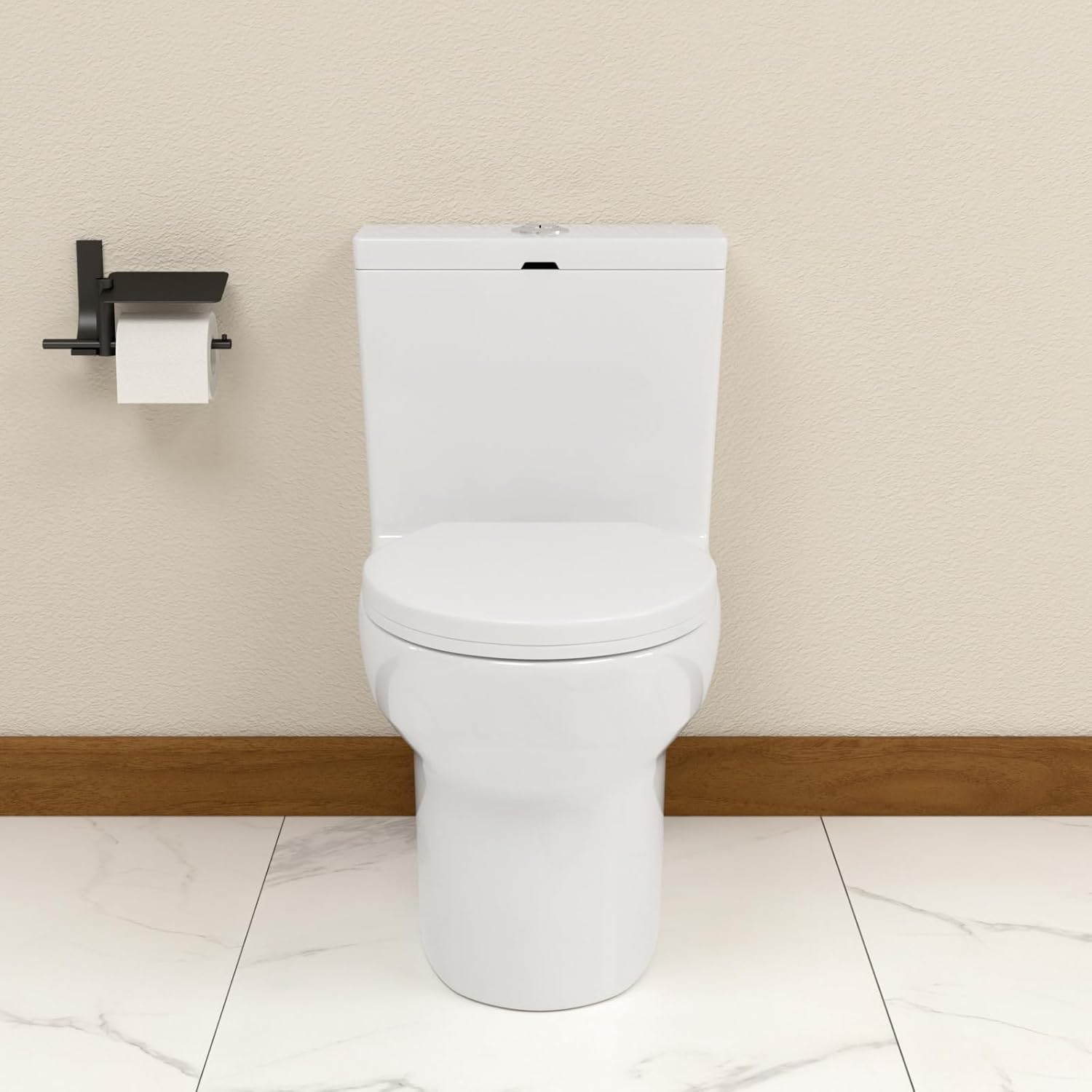 Elongated Dual Flush Toilet 0.8/1.28 GPF One Piece Toilet Compact Toilet Quick Flush Toilet With Comfortable Seat Hight Powerful Quick Modern Standard White Bathroom Toilet LOF-T1023