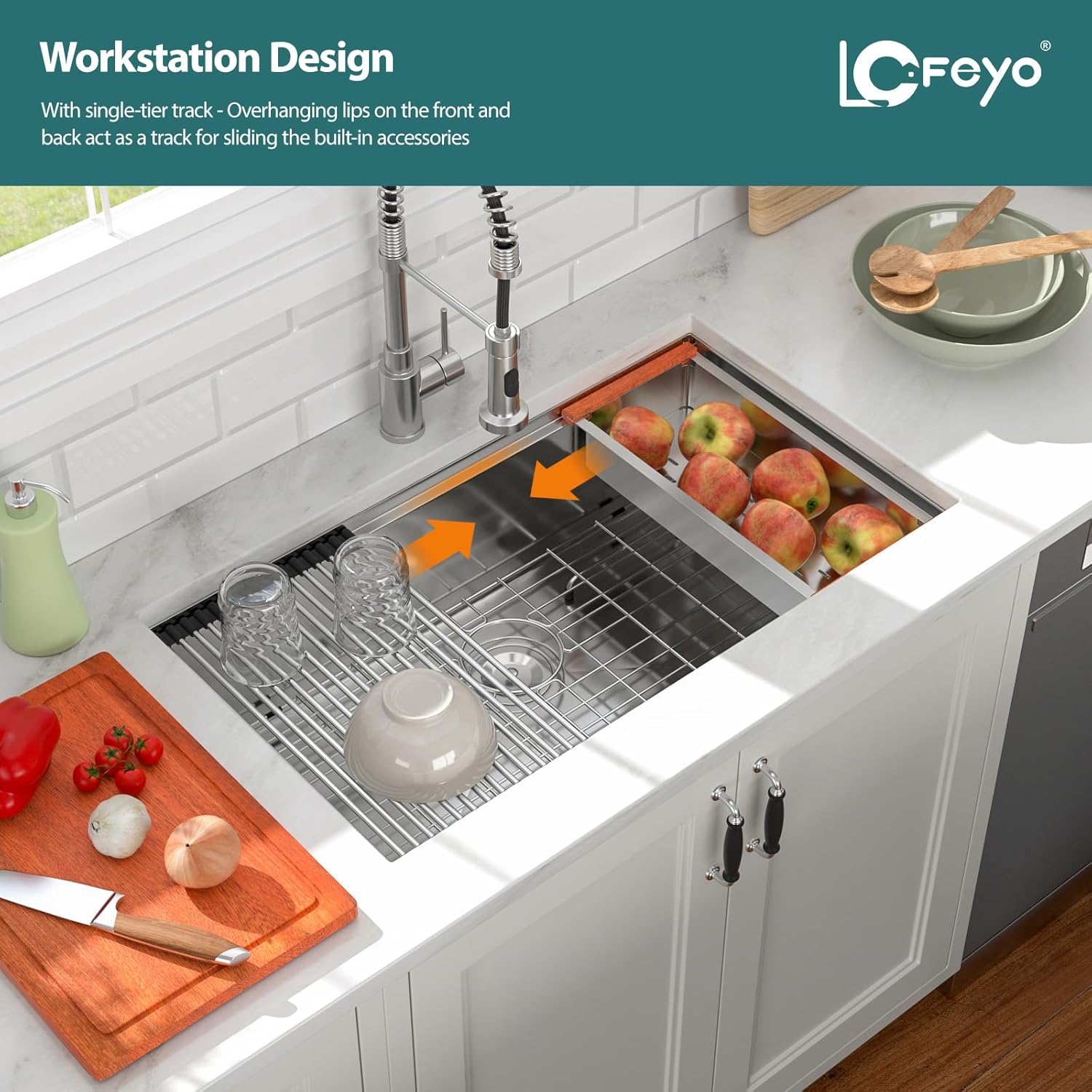 30in x19in  Undermount Kitchen Sink Workstation 304 Stainless Steel 16 Guage Handmade Under Counter Single Bowl Modern Deep Kitchen Sink Basin,LOF-B9991