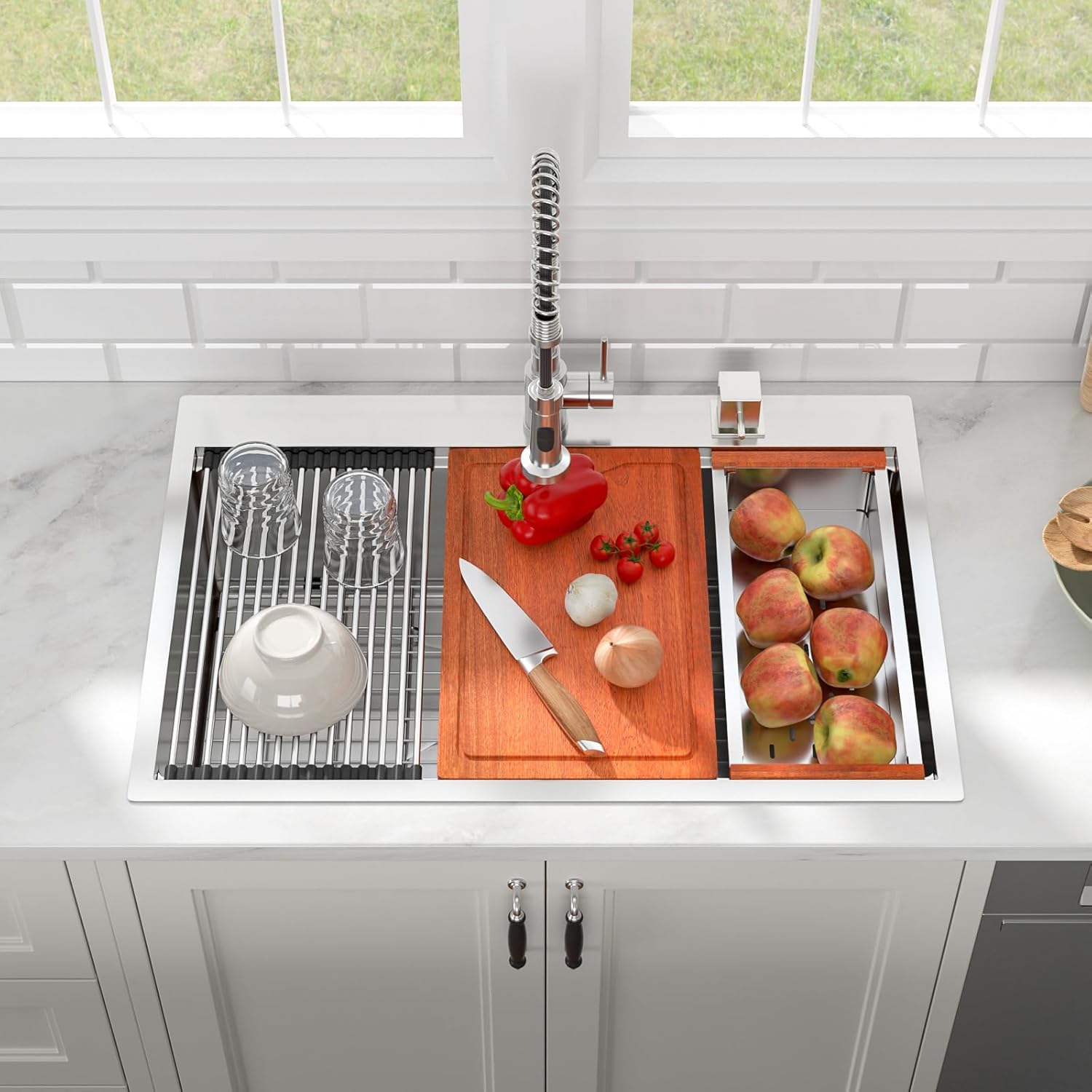 33inx22in Drop in Kitchen Sink Top mount Workstation 304 Stainless Steel 16 Gauge Single Bowl Deep Kitchen Sink Handmade Moden Kitchen Sink Basin