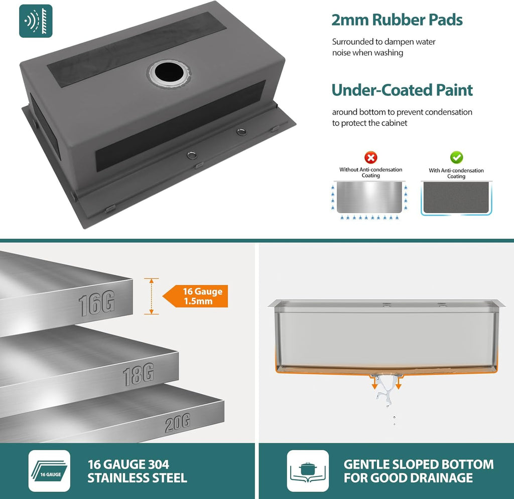33in x22in  Drop In Kitchen Sink Lofeyo Drop In Workstation Sink 16 Gauge 304 Stainless Steel Handmade Kitchen Sink Top mount Single Bowl with Ledge Kichen Sink Large Deep Modern Kitchen Sink Basin