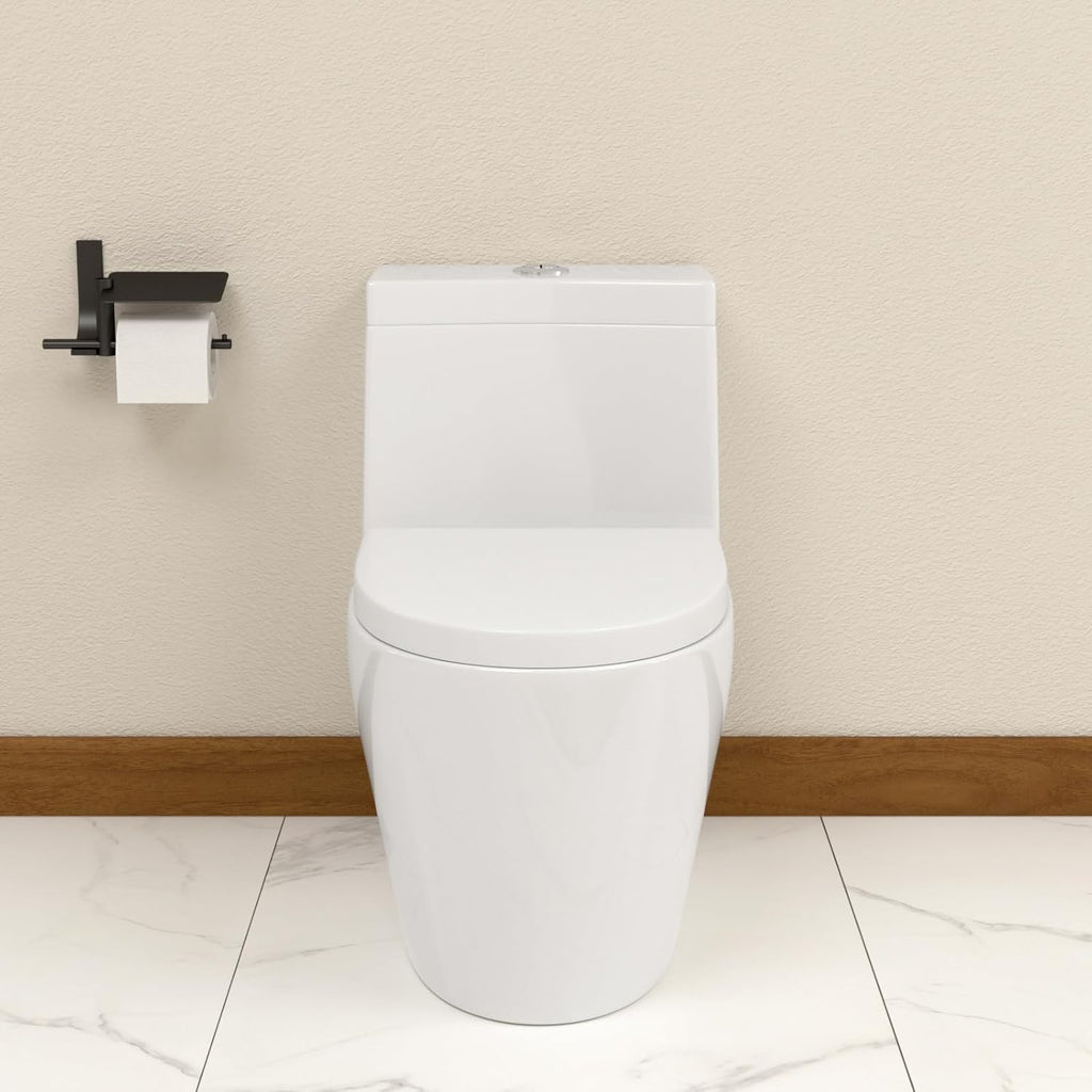 Elongated Dual Flush Toilet 0.8/1.28 GPF One Piece Toilet Compact Toilet Quick Flush Toilet With Comfortable Seat Hight Powerful Quick Modern Standard White Bathroom Toilet LOF-T1024