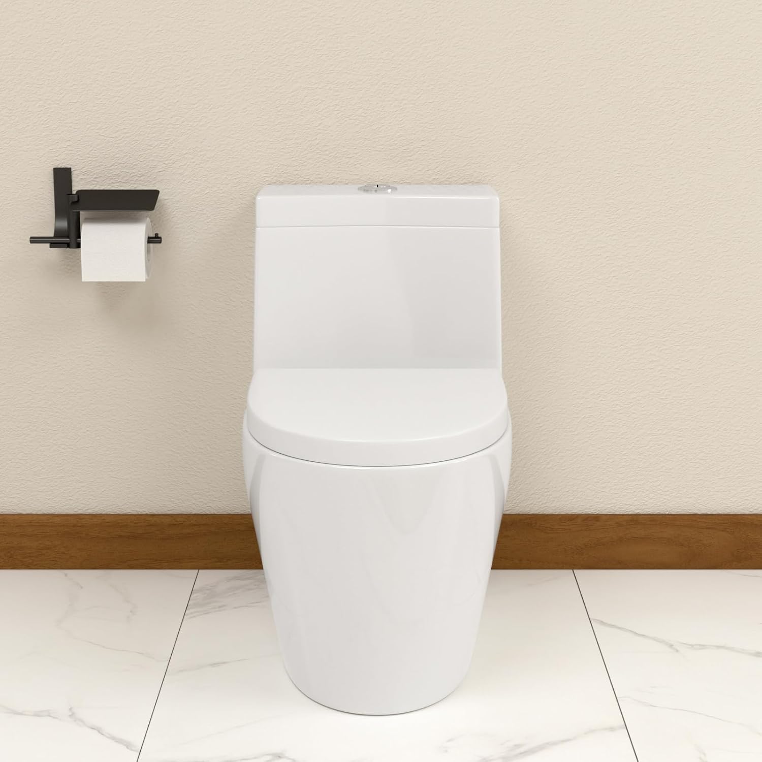 Elongated Dual Flush Toilet 0.8/1.28 GPF One Piece Toilet Compact Toilet Quick Flush Toilet With Comfortable Seat Hight Powerful Quick Modern Standard White Bathroom Toilet LOF-T1024