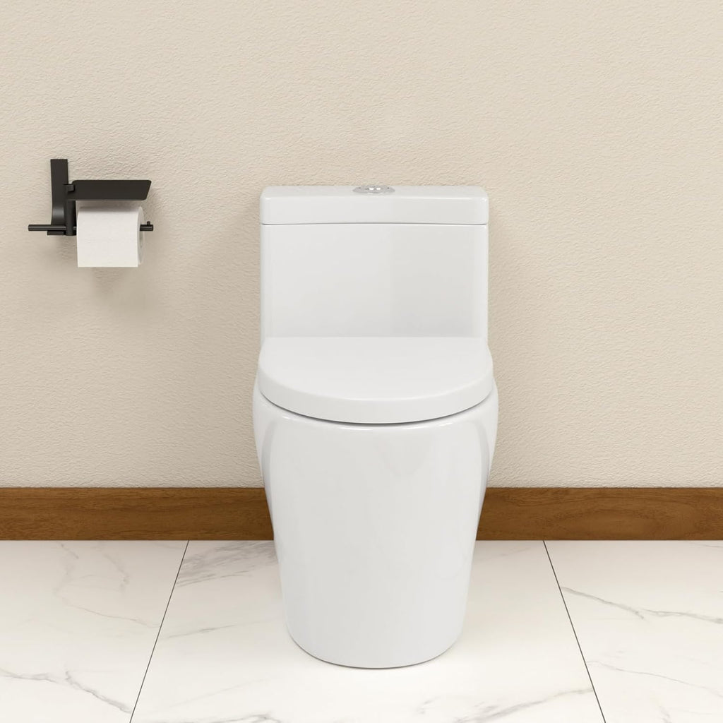 Elongated Dual Flush Toilet 0.8/1.28 GPF One Piece Toilet Compact Toilet Quick Flush Toilet With Comfortable Seat Hight Powerful Quick Modern Standard White Bathroom Toilet LOF-T1031