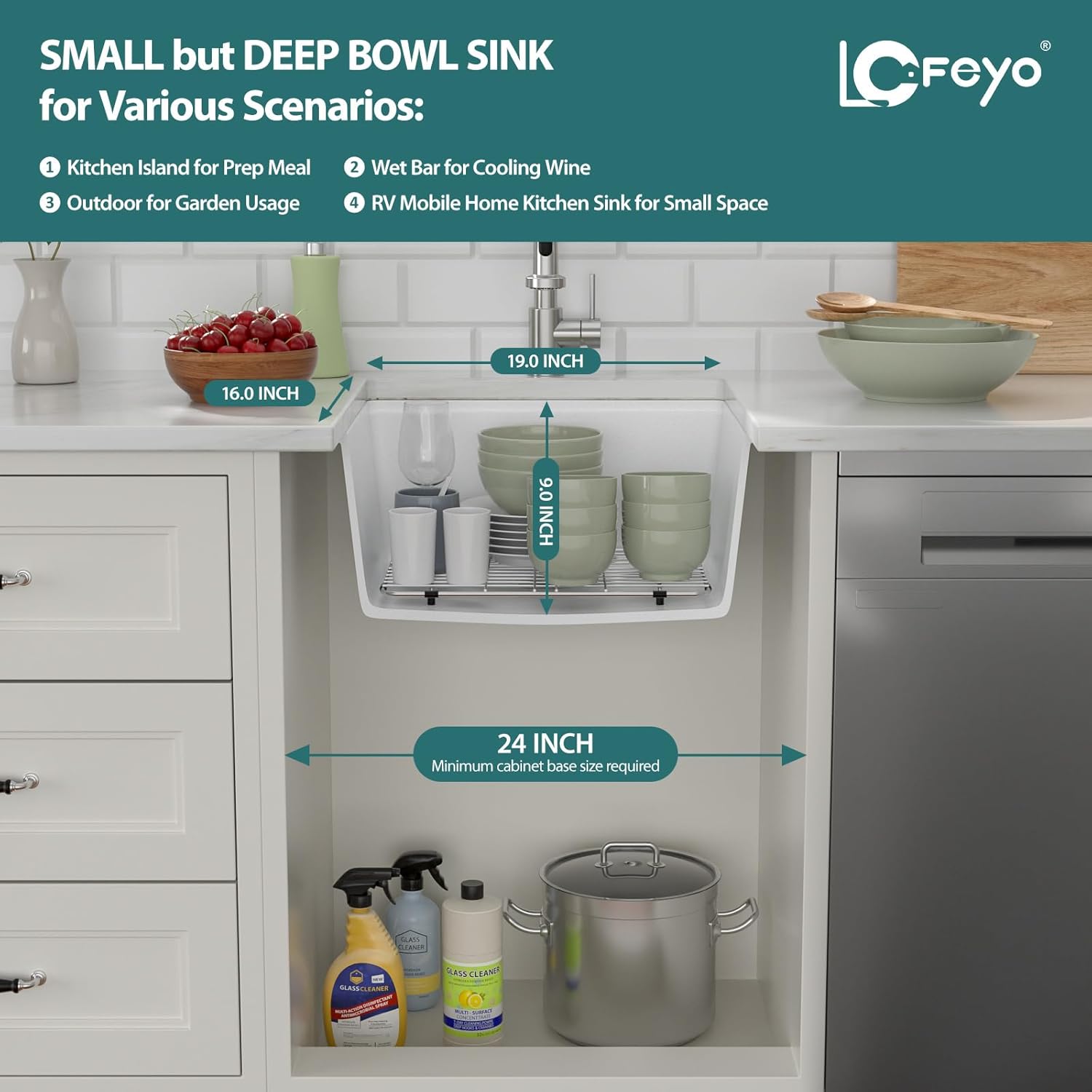 White Undermount Kitchen Sink 21in x18in  Workstation Granite Composite Bar Sink Small Granite Sink Undermount Quartz Modern Under Counter Ledge Single Bowl Kitchen Sinks Basin Deep Sink,LOF-Q2313