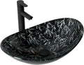 Bathroom Sink 21in  Black Glass Vessel Sink With Faucet And Drain Combo Modern Boat Shape Artistic Basin Bathroom Vessel Sink Above Counter Small 6in  Deep Vessel sink Oval Sink LOF-BL33560