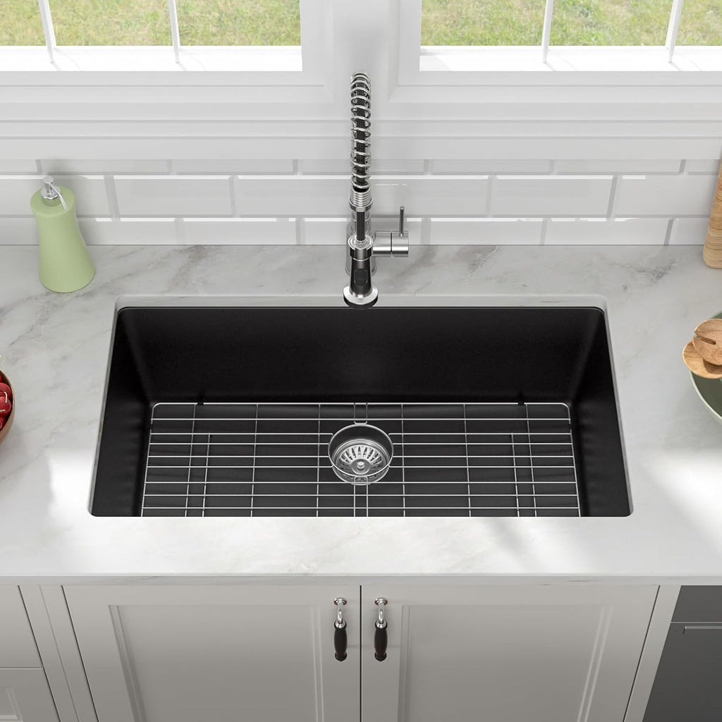 33in x19in  Inch Granite Composite Kitchen Sink Matte Black Quartz Undermount Contemporary Single Bowl Kitchen Deep Sink Basin