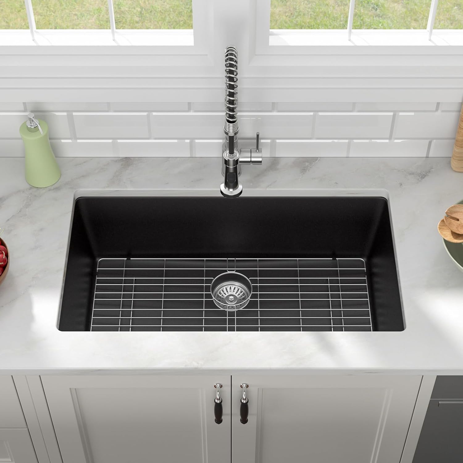 33in x19in  Inch Granite Composite Kitchen Sink Matte Black Quartz Undermount Contemporary Single Bowl Kitchen Deep Sink Basin