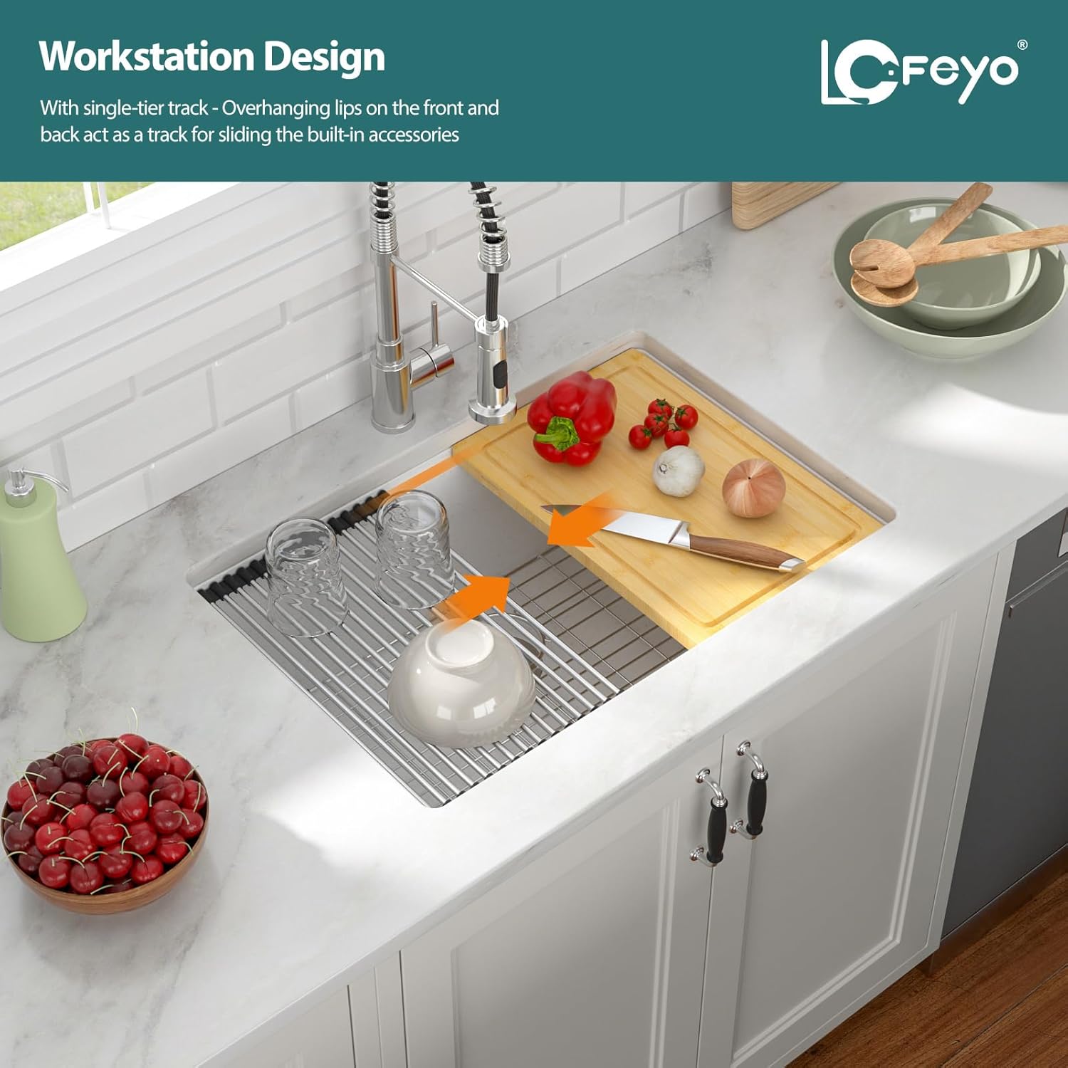 30 White Undermount Kitchen Sink 30in x19in  Workstation Granite Composite Quartz Sink Granite Sink Undermount Quartz Modern Under Counter Ledge Single Bowl Kitchen Sinks Basin Deep Sink,LOF-Q497B