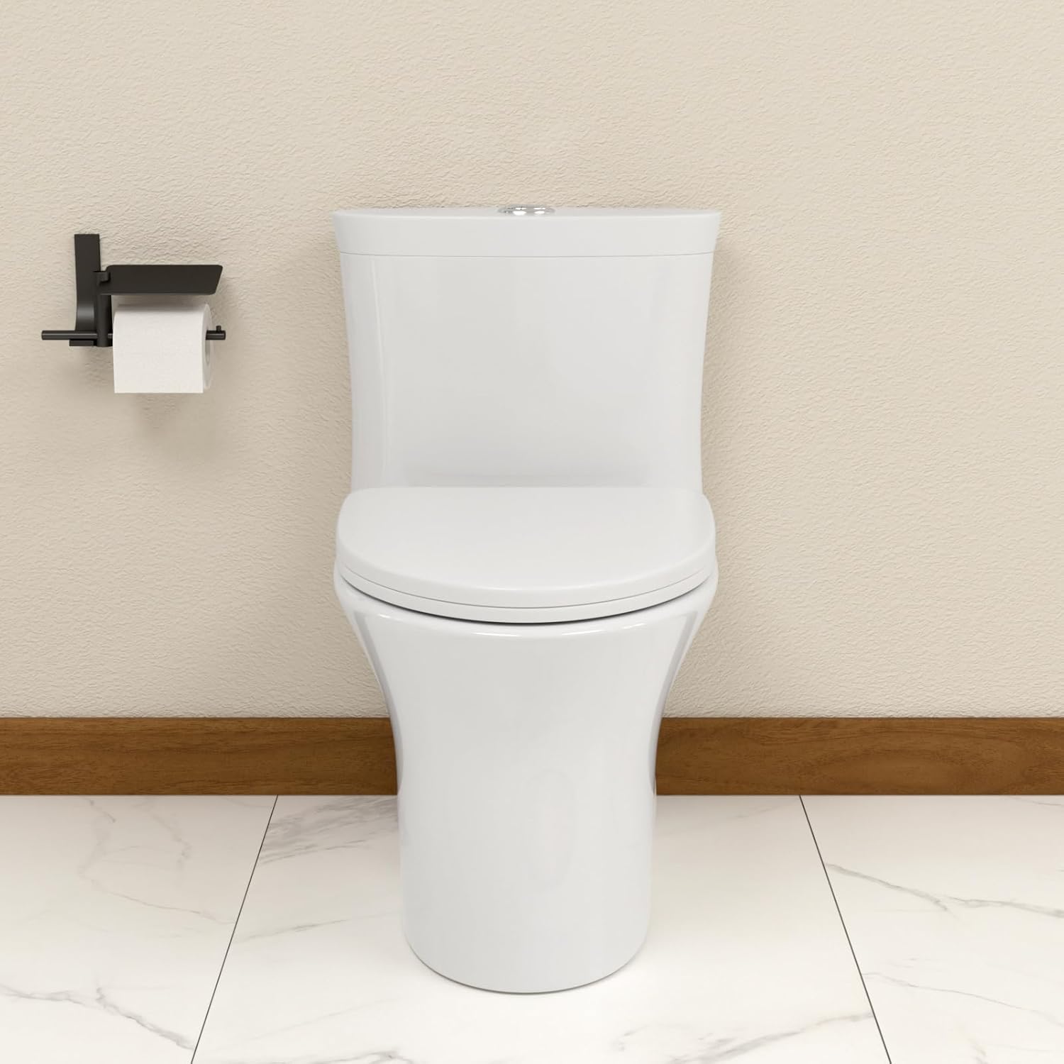 Efficiency Elongated Quick Side Flush Toilet 0.8/1.28 GPF One Piece Toilet Compact Toilet Toilet With ADA Soft Seat Hight Powerful Quick Flush Modern Standard White Bathroom Toilet LOF-T1033