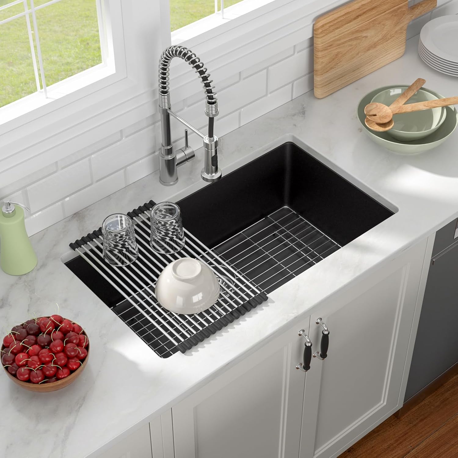 33in x19in  Inch Granite Composite Kitchen Sink Matte Black Quartz Undermount Contemporary Single Bowl Kitchen Deep Sink Basin