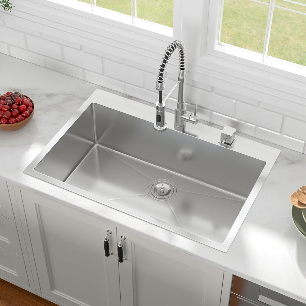33 Stainless Steel Kitchen Sink - Lofeyo 33 x 22 Drop Sink Stainless Steel 16 Gauge Round Corner Single Bowl Drop In Topmount Kitchen Sink Basin