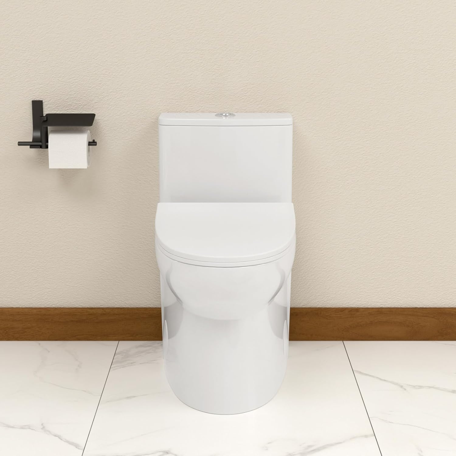 Elongated Dual Flush Toilet 0.8/1.28 GPF One Piece Toilet Compact Toilet Quick Flush Toilet With Comfortable Seat Hight Powerful Quick Modern Standard White Bathroom Toilet LOF-T1034