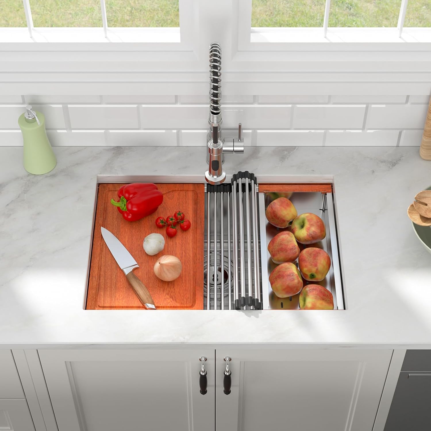 27in x19in  Undermount Workstation Kitchen Sink 304 Stainless Steel 16 Gauge Single Bowl Under Counter Kitchen Ledge Handmade Contemporary Deep Sink Basin