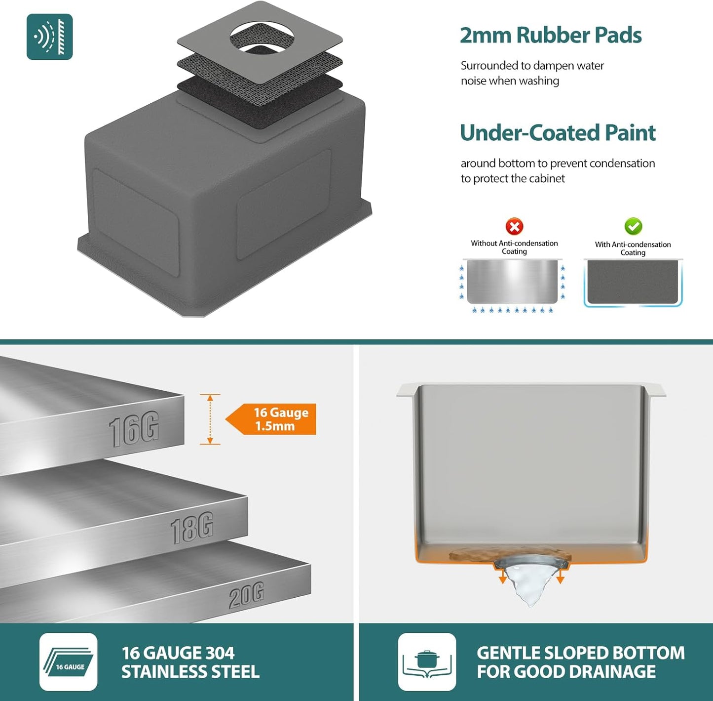 10in  x 18in  Stainless Bar Sink Undermount Wet Bar Prep Sink Stainless Steel 16 Gauge Deep Handmade Single Bowl Undermount Kitchen Sink Basin
