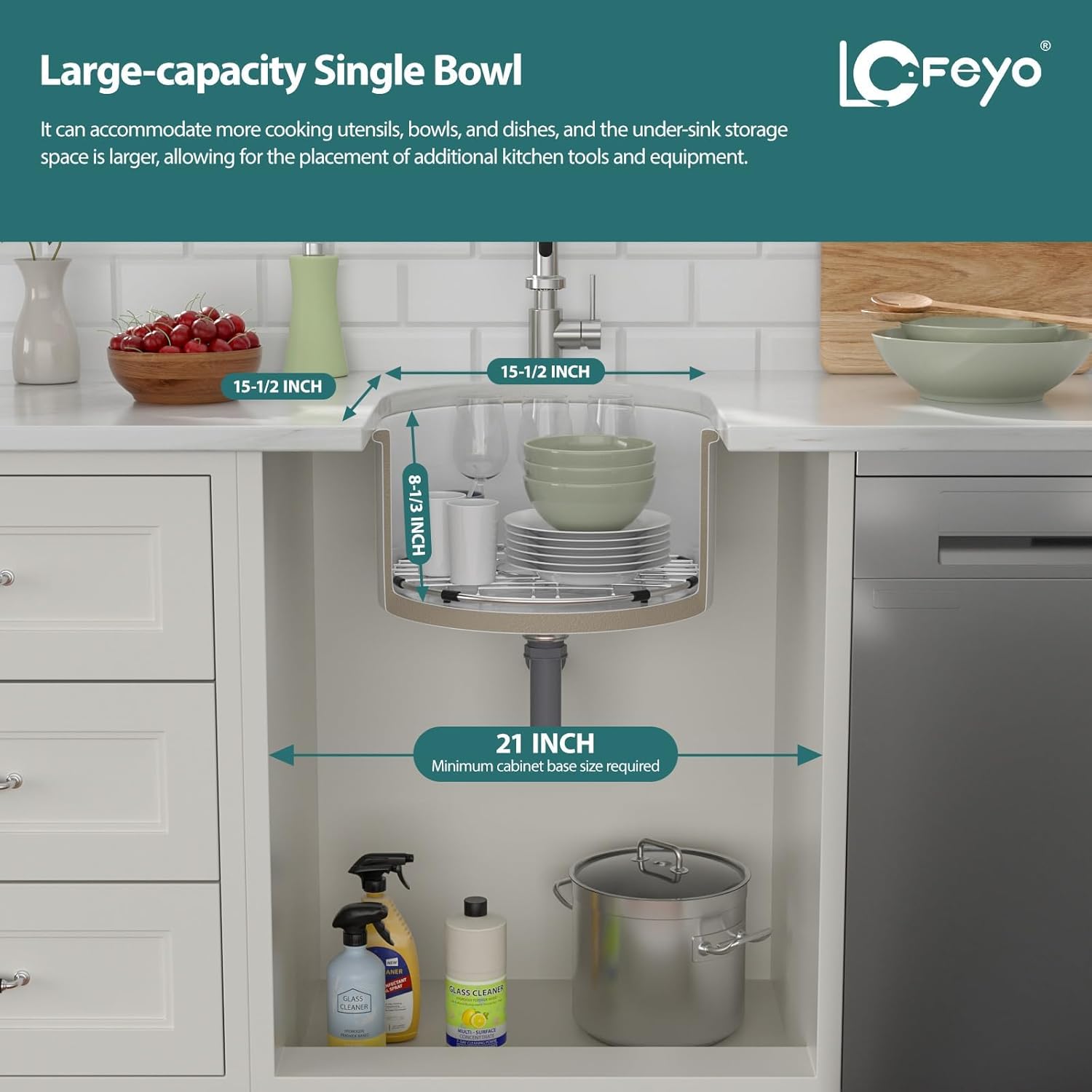 White Undermount Kitchen Sink 18in x18in  Round White Undermount Sink Round Ceramic Fireclay Single Bowl Deep Bar Sink with Sink Grid and Basket Strainer.LOF-LWFS1818