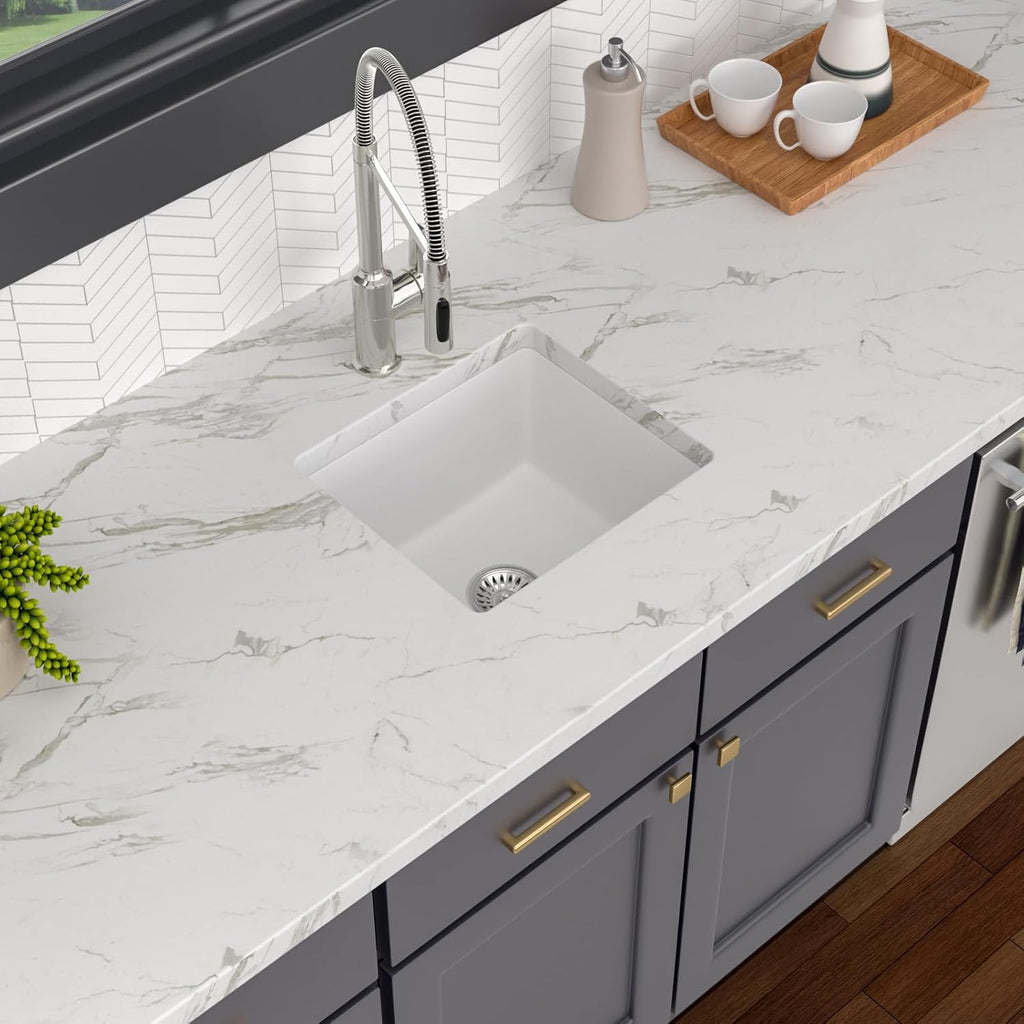 18 Granite Composite Kitchen Sink White - Lofeyo 18 inch Granite Sink Undermount Quartz Classic Under Counter Ledge Single Bowl Sink Basin(18in x16in )