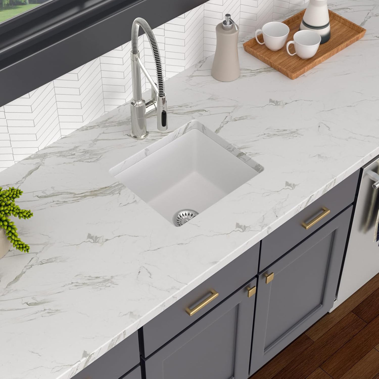 18 Granite Composite Kitchen Sink White - Lofeyo 18 inch Granite Sink Undermount Quartz Classic Under Counter Ledge Single Bowl Sink Basin(18in x16in )