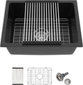 Black Undermount Kitchen Sink 22in x17in  Granite Composite Bar Sink Black Small Granite Sink Undermount Quartz Modern Under Counter Ledge Single Bowl Kitchen Sinks Basin Deep Sink,LOF-Q456V