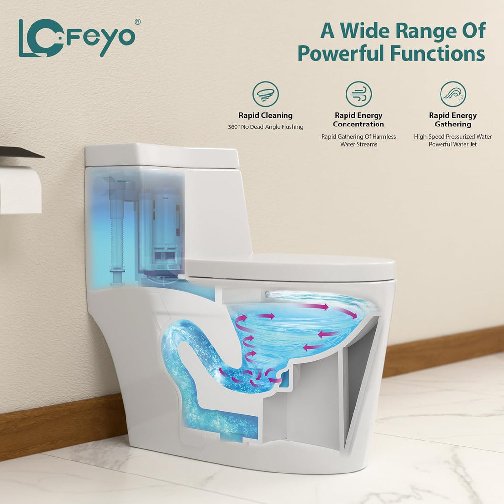 Elongated Quick Side Flush Toilet 0.8/1.28 GPF One Piece Toilet Multifunctional Compact Toilet Toilet With ADA Soft Seat Hight Powerful Quick Flush Modern Standard Bathroom Toilet LOF-T1017