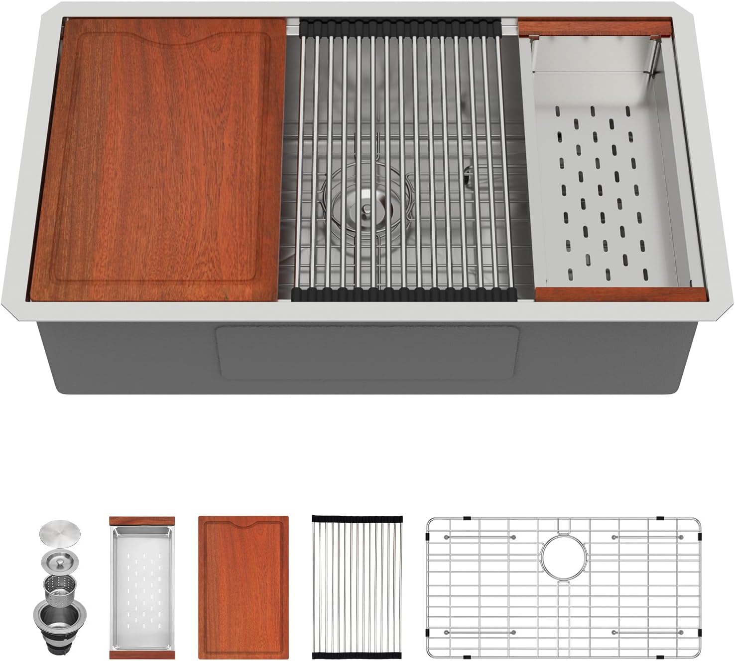 30in x19in  Undermount Workstation Kitchen Sink 16 Gauge Stainless Steel Under Counter Single Bowl Ledge Handmade Contemporary Deep Kitchens