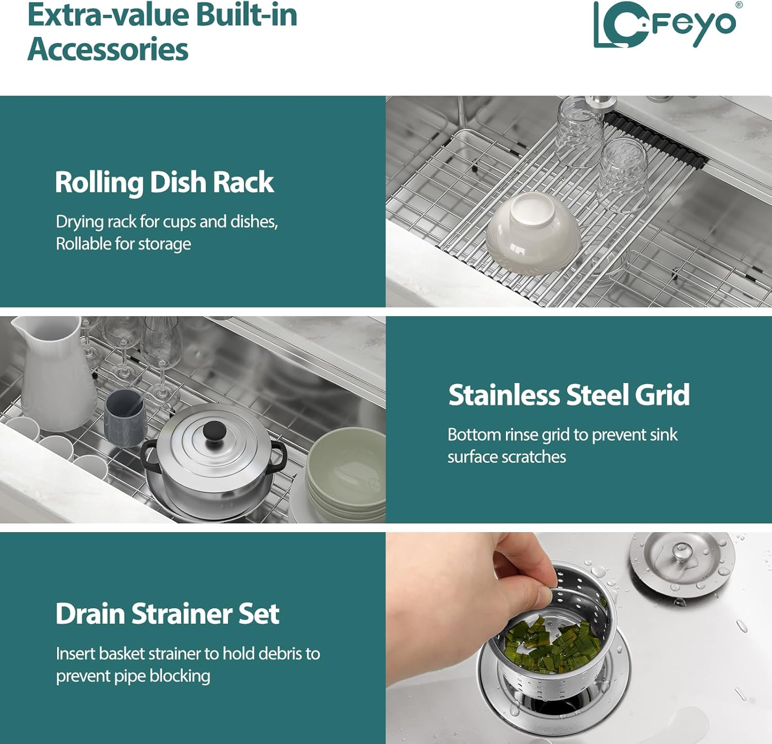 33 Undermount Sink Workstation - Lofeyo 33in x19in  Kitchen Sinks 16 Gauge Stainless Steel Ledge Workstation Single Bowl Under Counter Rectangular Large Bowl Handmade Sink Basin