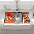 33in x22in  Stainless Steel Farmhouse Kitchen Sink, Single Bowl Apron Front Workstation Sink with Integrated Ledge, Cutting Board, Colander, and Roll-Up Drying Rack, 16 Gauge 304 Stainless Steel