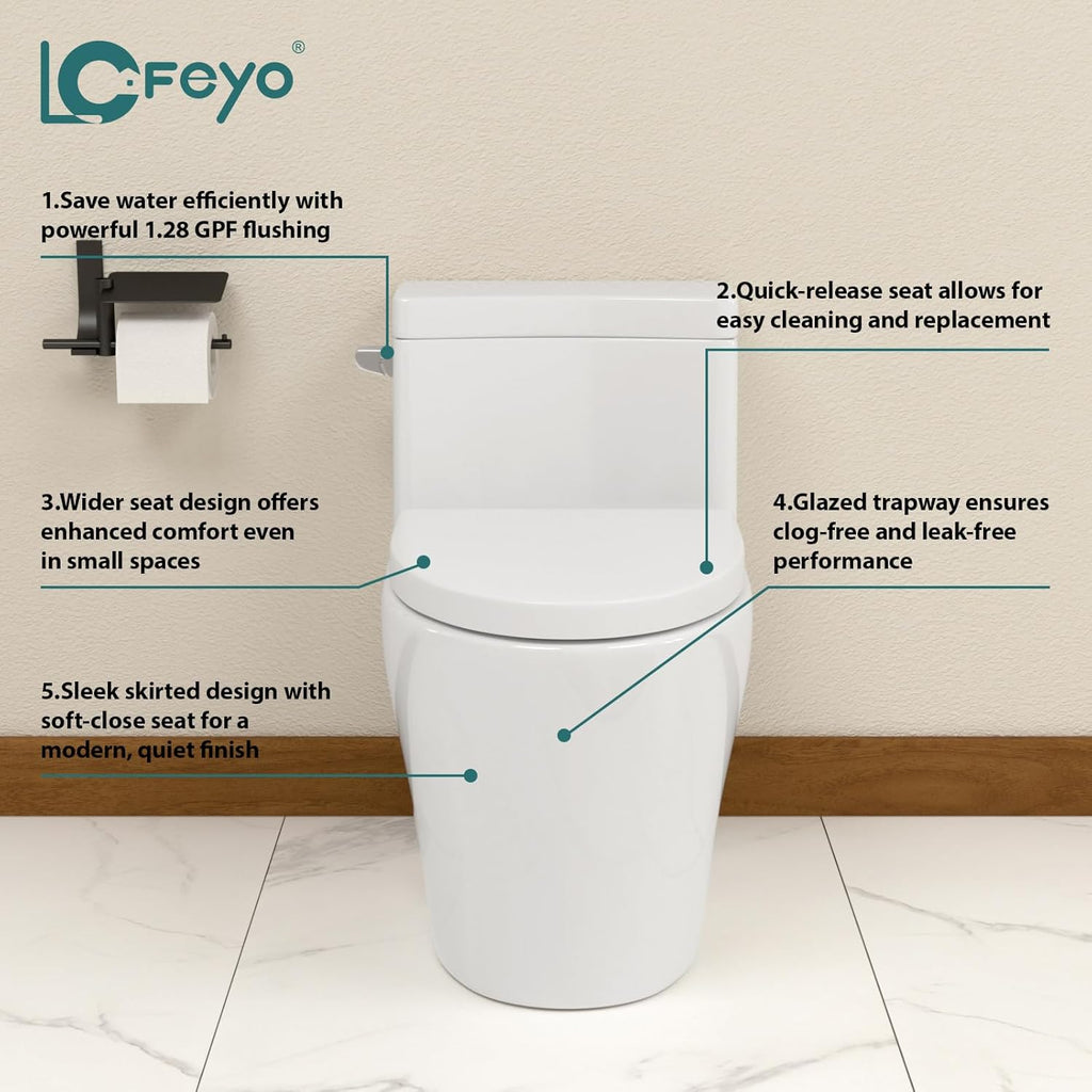 Elongated Dual Flush Toilet 0.8/1.28 GPF One Piece Toilet Compact Toilet Quick Flush Toilet With Comfortable Seat Hight Powerful Quick Modern Standard White Bathroom Toilet LOF-T1030